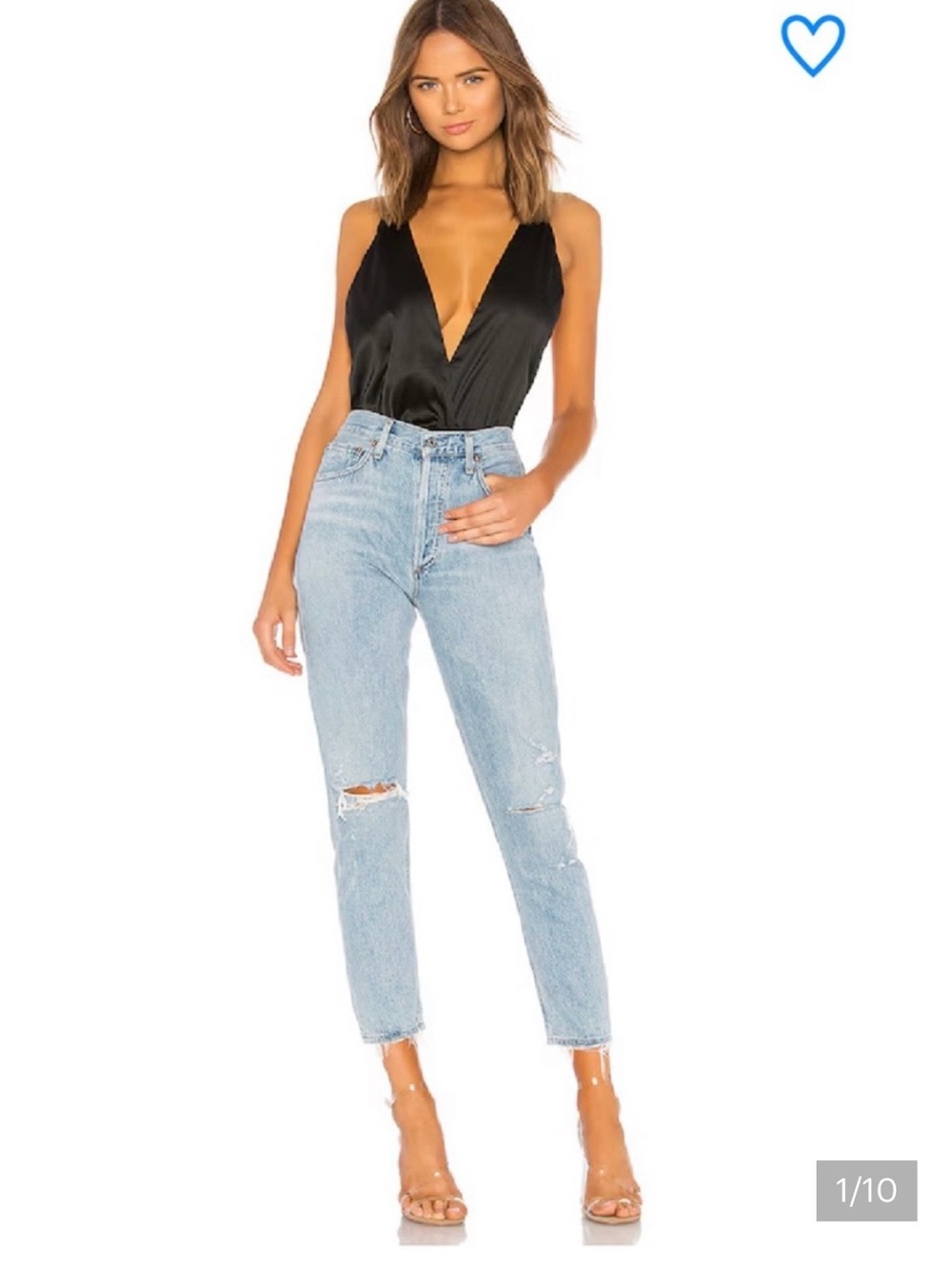 Agolde High Rise Light Wash Distressed Mom Jeans